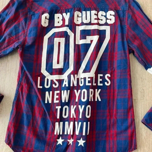Mens G by Guess Blue/Red Plaid Button Up Shirt - M - Picture 5 of 6